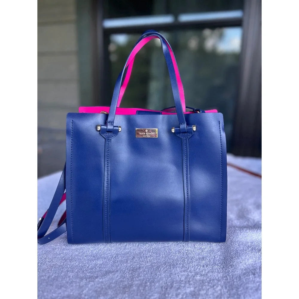 Kate Spade Arbour Hill Elodie Blue Pink Leather Satchel Crossbody Tote Bag